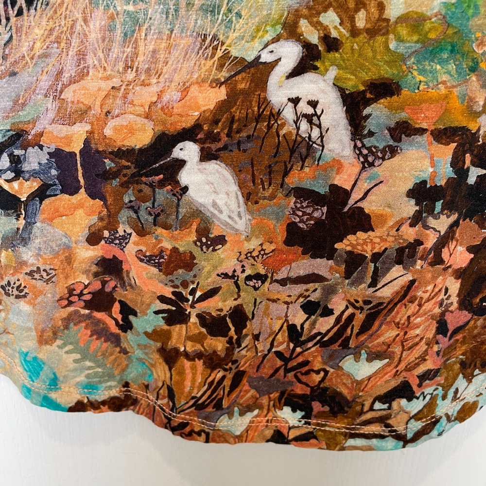 Anthropologie Michelle Morin Notched Tee Landscape Artsy Cotton Boho V-Neck L - Picture 6 of 9